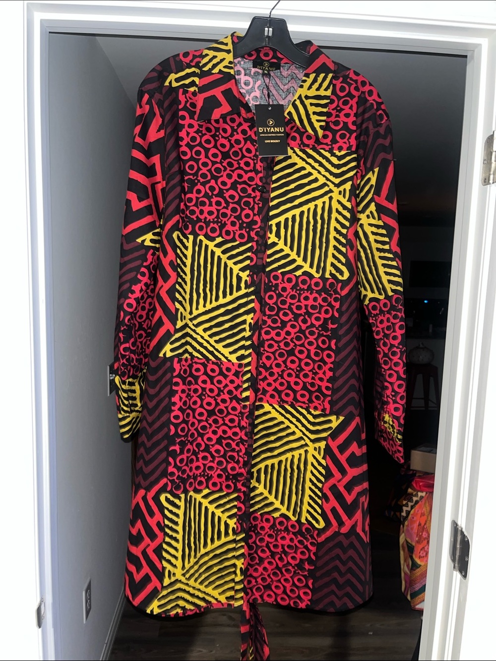 Diyanu Kianga Women’s African Print Shirt Dress (Black Cherry Multi Pattern)